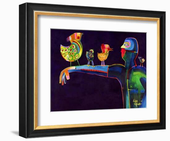 Man Speaking with Birds-Susse Volander-Framed Art Print