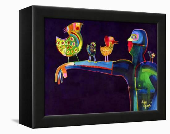 Man Speaking with Birds-Susse Volander-Framed Stretched Canvas