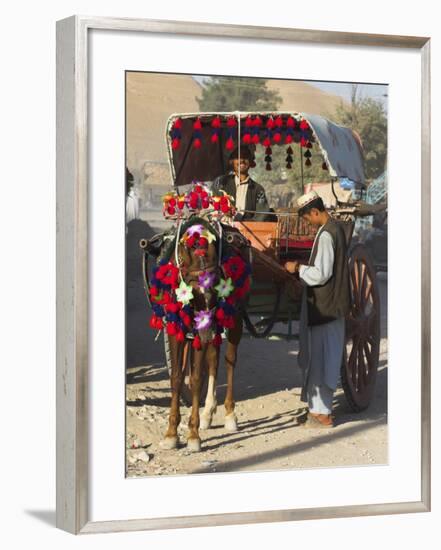 Man Standing by Colourful Horse Cart, Maimana, Faryab Province, Afghanistan-Jane Sweeney-Framed Photographic Print