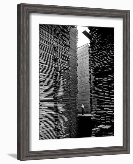 Man Standing in the Lumberyard of Seattle Cedar Lumber Manufacturing-Alfred Eisenstaedt-Framed Premium Photographic Print