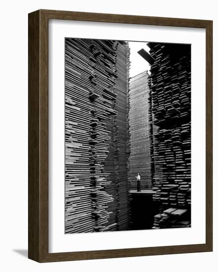 Man Standing in the Lumberyard of Seattle Cedar Lumber Manufacturing-Alfred Eisenstaedt-Framed Photographic Print