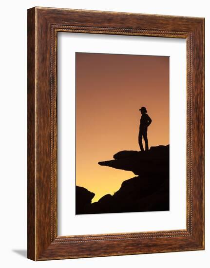 Man standing on rock surveying the view.-Brenda Tharp-Framed Photographic Print