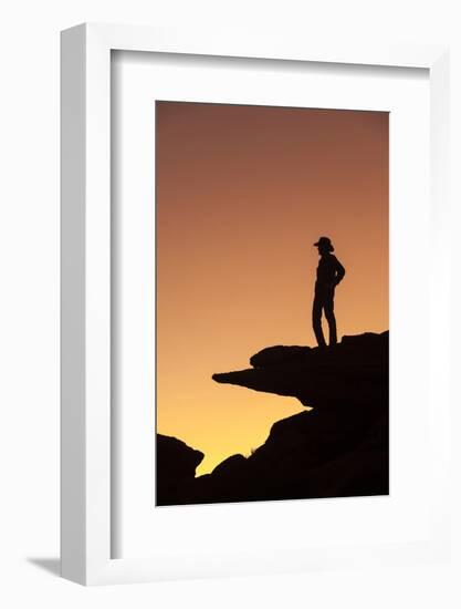 Man standing on rock surveying the view.-Brenda Tharp-Framed Photographic Print