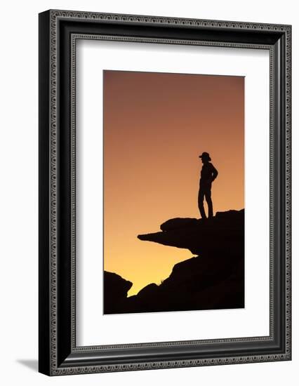 Man standing on rock surveying the view.-Brenda Tharp-Framed Photographic Print