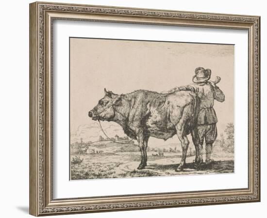 Man standing with bull-Adriaen van de Velde-Framed Giclee Print