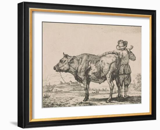 Man standing with bull-Adriaen van de Velde-Framed Giclee Print