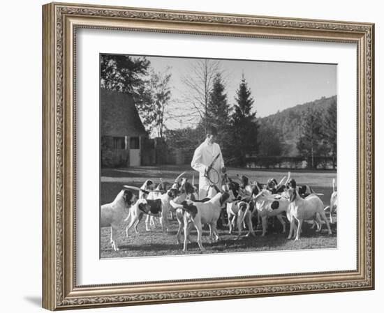 Man Standing with Group of Hounds at Rolling Rock Fox Hunt-Thomas D^ Mcavoy-Framed Photographic Print