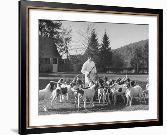 Man Standing with Group of Hounds at Rolling Rock Fox Hunt-Thomas D^ Mcavoy-Framed Photographic Print