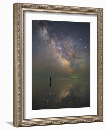 Man Stands Alone on Lake Elton in Russia under the Center of the Milky Way-Stocktrek Images-Framed Photographic Print