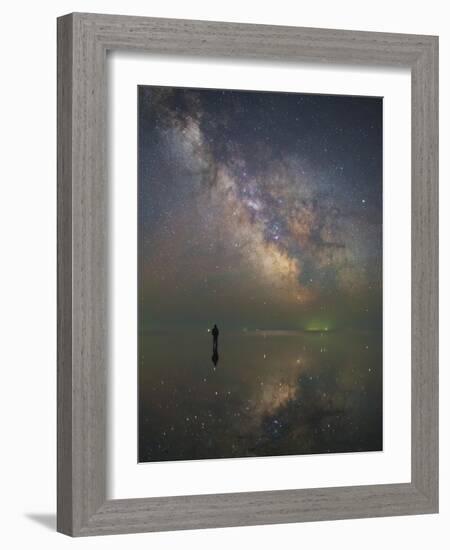 Man Stands Alone on Lake Elton in Russia under the Center of the Milky Way-Stocktrek Images-Framed Photographic Print