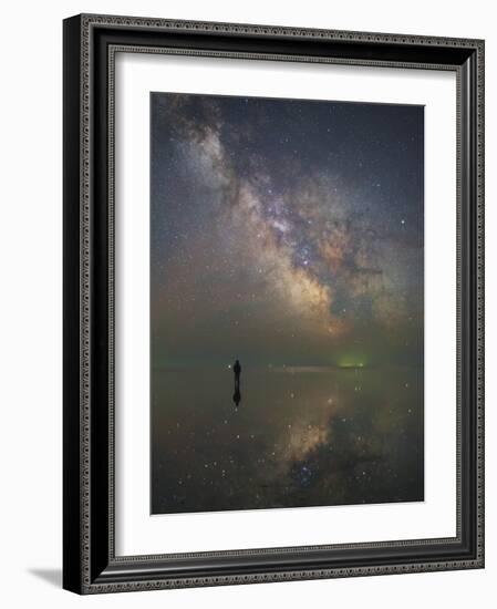 Man Stands Alone on Lake Elton in Russia under the Center of the Milky Way-Stocktrek Images-Framed Photographic Print