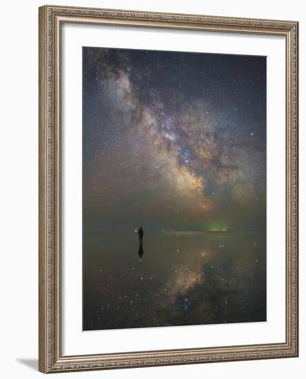 Man Stands Alone on Lake Elton in Russia under the Center of the Milky Way-Stocktrek Images-Framed Photographic Print