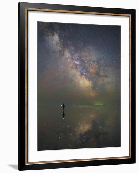 Man Stands Alone on Lake Elton in Russia under the Center of the Milky Way-Stocktrek Images-Framed Photographic Print