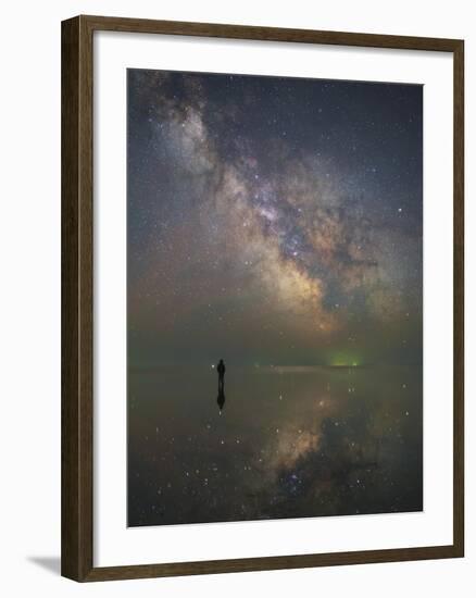 Man Stands Alone on Lake Elton in Russia under the Center of the Milky Way-Stocktrek Images-Framed Photographic Print