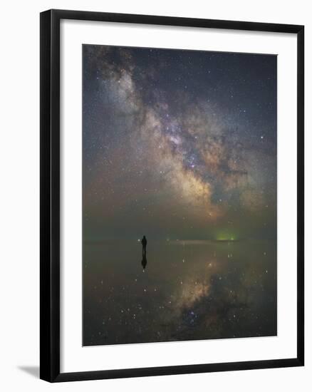 Man Stands Alone on Lake Elton in Russia under the Center of the Milky Way-Stocktrek Images-Framed Photographic Print