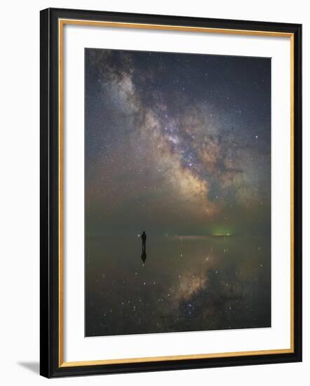 Man Stands Alone on Lake Elton in Russia under the Center of the Milky Way-Stocktrek Images-Framed Photographic Print