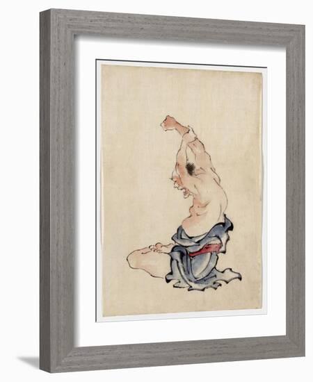 Man Stretching, Published 1830-50-Katsushika Hokusai-Framed Giclee Print
