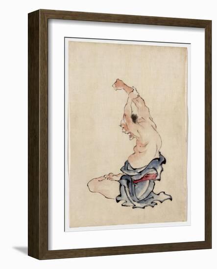 Man Stretching, Published 1830-50-Katsushika Hokusai-Framed Giclee Print