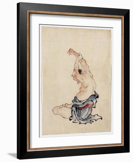 Man Stretching, Published 1830-50-Katsushika Hokusai-Framed Giclee Print