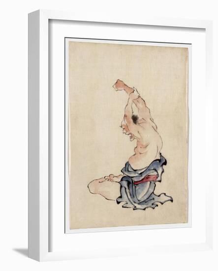 Man Stretching, Published 1830-50-Katsushika Hokusai-Framed Giclee Print