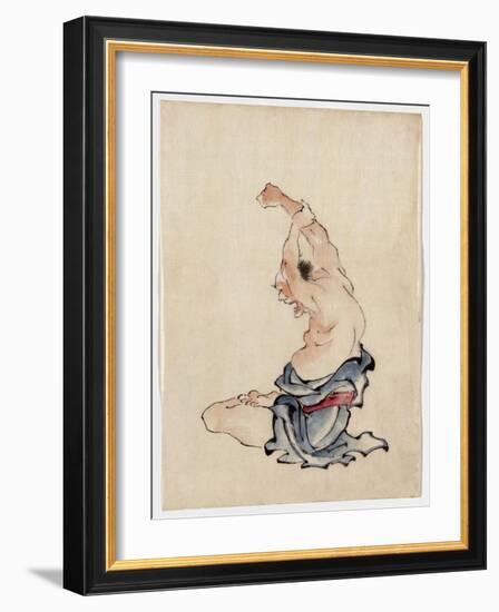 Man Stretching, Published 1830-50-Katsushika Hokusai-Framed Giclee Print