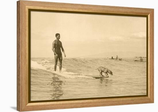 Man Surfing with Dog-null-Framed Stretched Canvas