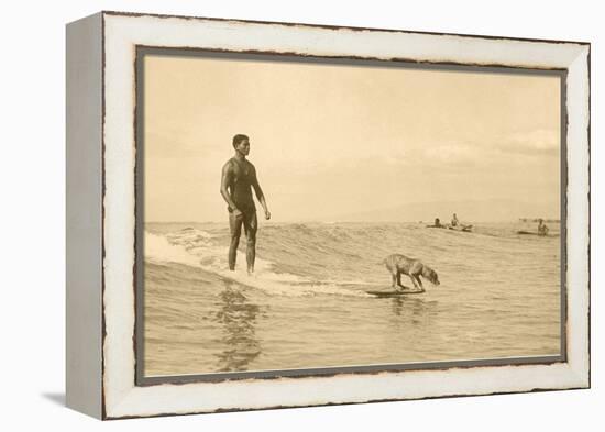 Man Surfing with Dog-null-Framed Stretched Canvas