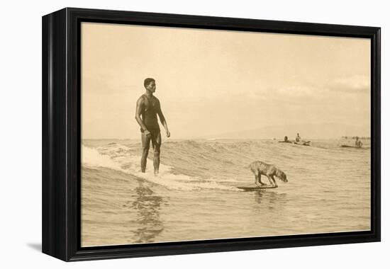 Man Surfing with Dog-null-Framed Stretched Canvas