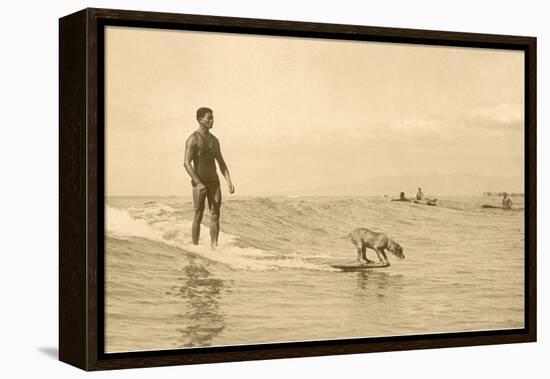 Man Surfing with Dog-null-Framed Stretched Canvas