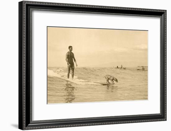 Man Surfing with Dog-null-Framed Art Print