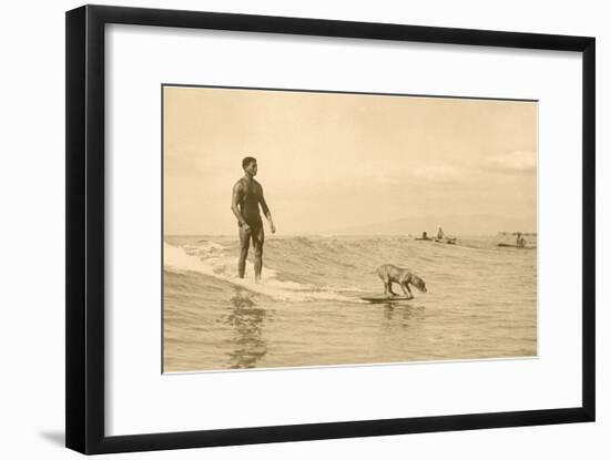 Man Surfing with Dog-null-Framed Art Print