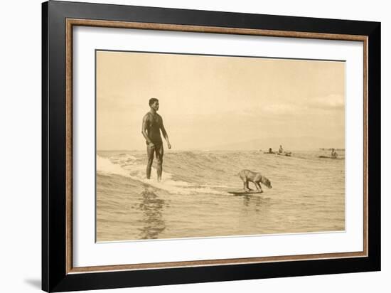 Man Surfing with Dog-null-Framed Art Print