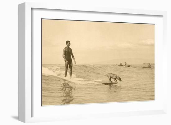 Man Surfing with Dog-null-Framed Art Print