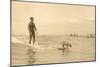 Man Surfing with Dog-null-Mounted Art Print