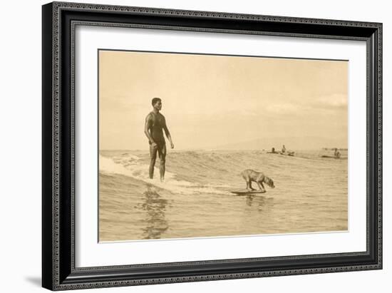Man Surfing with Dog-null-Framed Art Print