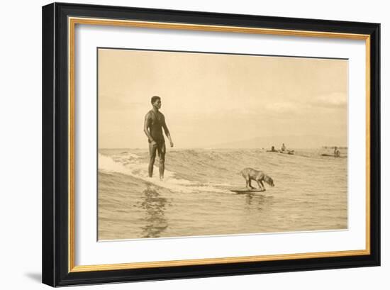 Man Surfing with Dog-null-Framed Art Print