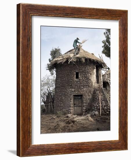 Man Thatches the Roof of His House in the Town of Lalibela, Ethiopia, Africa-Mcconnell Andrew-Framed Photographic Print