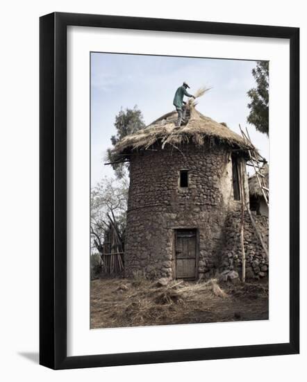 Man Thatches the Roof of His House in the Town of Lalibela, Ethiopia, Africa-Mcconnell Andrew-Framed Photographic Print