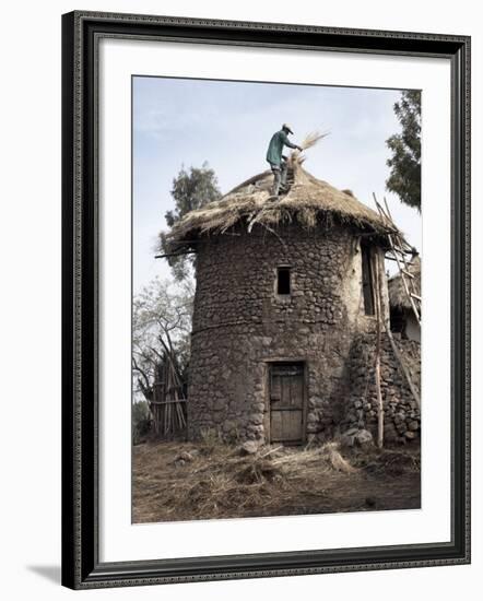 Man Thatches the Roof of His House in the Town of Lalibela, Ethiopia, Africa-Mcconnell Andrew-Framed Photographic Print