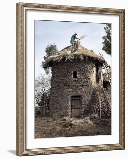 Man Thatches the Roof of His House in the Town of Lalibela, Ethiopia, Africa-Mcconnell Andrew-Framed Photographic Print