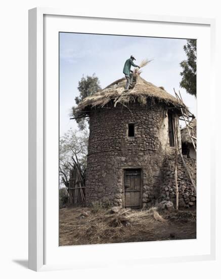 Man Thatches the Roof of His House in the Town of Lalibela, Ethiopia, Africa-Mcconnell Andrew-Framed Photographic Print