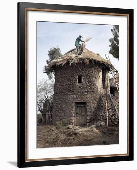 Man Thatches the Roof of His House in the Town of Lalibela, Ethiopia, Africa-Mcconnell Andrew-Framed Photographic Print