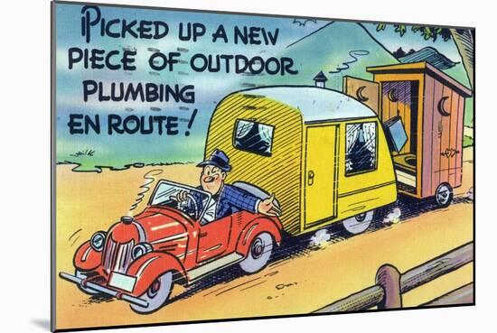 Man Towing a Trailer and an Outhouse, Outdoor Plumbing-Lantern Press-Mounted Art Print