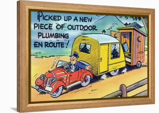 Man Towing a Trailer and an Outhouse, Outdoor Plumbing-Lantern Press-Framed Stretched Canvas