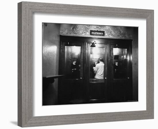 Man Using the Public Telephone Booth-Walter Sanders-Framed Photographic Print