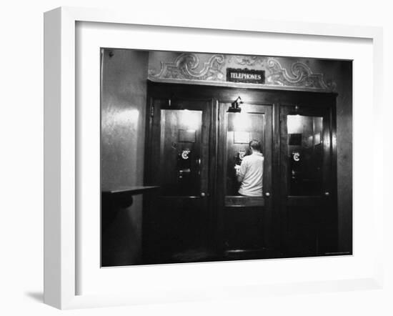 Man Using the Public Telephone Booth-Walter Sanders-Framed Photographic Print