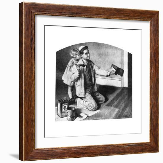 Man Varnishing Doll’s Bed for Little Girl-Norman Rockwell-Framed Giclee Print