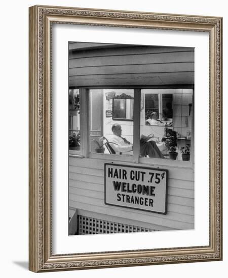 Man Waiting in a Barber Shop For a Haircut-Francis Miller-Framed Photographic Print