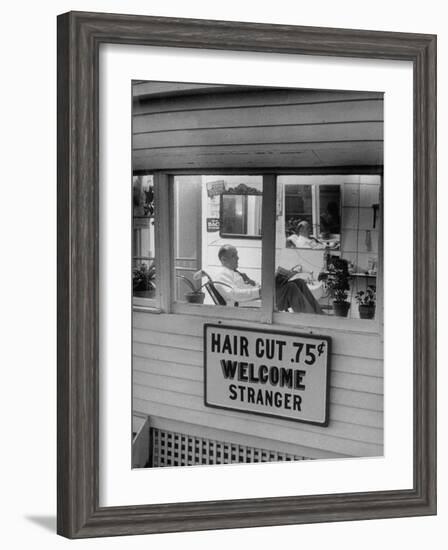 Man Waiting in a Barber Shop For a Haircut-Francis Miller-Framed Photographic Print