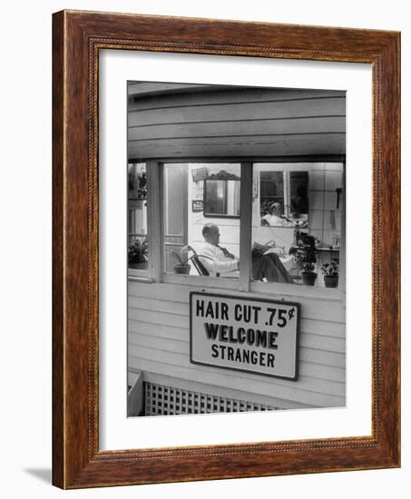 Man Waiting in a Barber Shop For a Haircut-Francis Miller-Framed Photographic Print